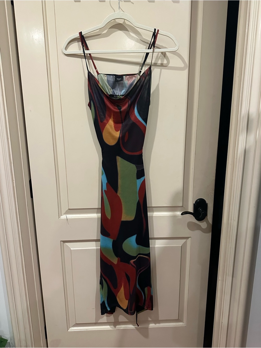 Slip Midi Dress with Multicolor Abstract Print